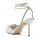BELLA White Pointy Crystal Bow and Strappy Wedding High Heels Back