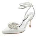 BELLA White Pointy Crystal Bow and Strappy Wedding High Heels Side