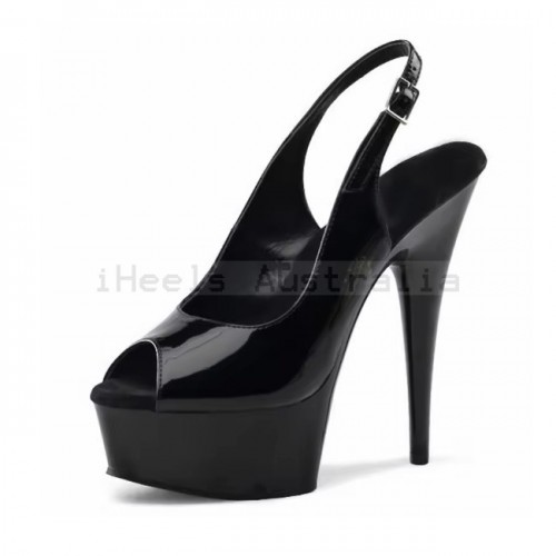 DELIGHT Sexy Black Peep Toe Platform Slingback High Heels