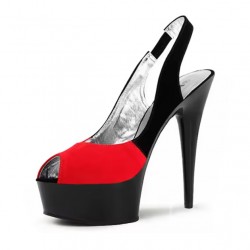 DELIGHT Black/Red Peep Toe Platform Slingback High Heels