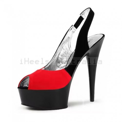 DELIGHT Black/Red Peep Toe Platform Slingback High Heels