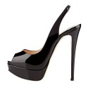 ELLIE Black Peep Toe Slingback High Heels
