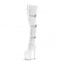 FLAMINGO White Buckle Thigh High Stripper Boots