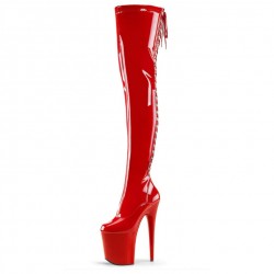 INFINITY Red 9 Inch Back Lace Up Thigh High Stripper Boots