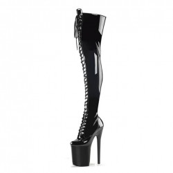 INFINITY Black 9 Inch Front Lace Up Thigh High Stripper Boots