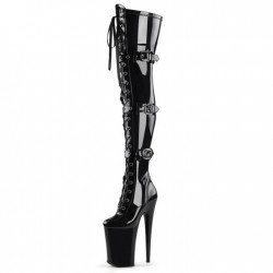 INFINITY Black Thigh High Stripper Boots with Buckle / 5-9 Inch