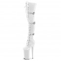 INFINITY White 9 Inch Thigh High Stripper Boots with Buckle