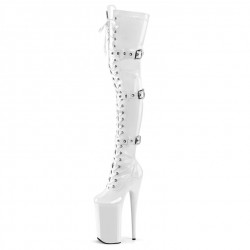 INFINITY White Thigh High Stripper Boots with Buckle / 5-9 Inch