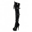 INFINITY Black 6 Inch Buckle Thigh High Stripper Boots