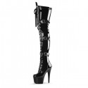 INFINITY Black 7 Inch Buckle Thigh High Stripper Boots