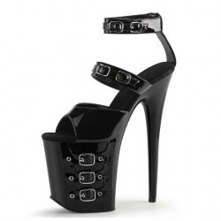 FLAMINGO Sexy Black Buckle Sky High Heels