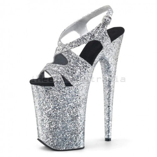 INFINITY Silver Glitter Cross Strap 9 Inch Stripper Heels