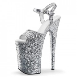 INFINITY Silver Glitter 9 Inch Stripper Heels