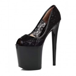 FLAMINGO Sexy Black Lace Peep Toes Very High Heels