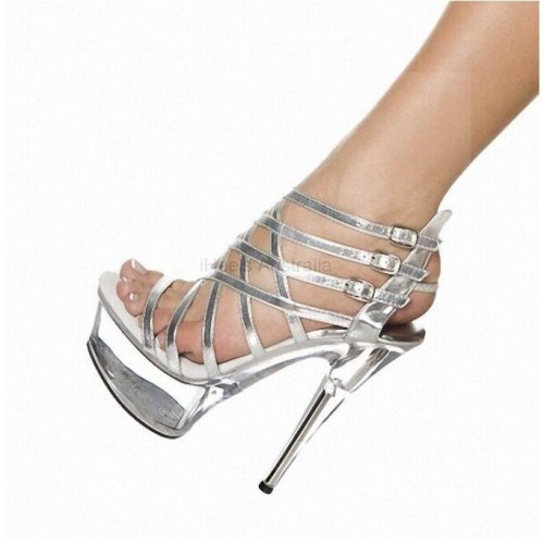 DELIGHT Sexy Silver Strappy Clear High Heel Sandals