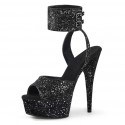 DELIGHT Black Glitter 6 Inch Platform Stripper Heels Ankle Band