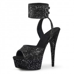 DELIGHT Black Glitter 6 Inch Platform Stripper Heels Ankle Band