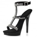 ALLURE Sexy Black Sparkly T Bar High Heel Sandals