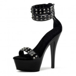 DELIGHT Black Studded Single Strap 6 Inch High Heel Sandals