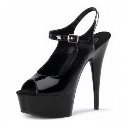 DELIGHT Sexy Black Peep Toe 6 Inch High Heel Sandals
