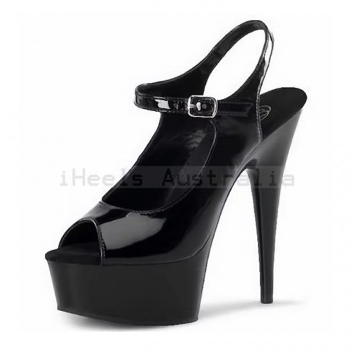 DELIGHT Sexy Black Peep Toe 6 Inch High Heel Sandals