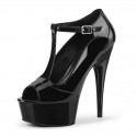 DELIGHT Sexy Black T Strap Peep Toe Platform High Heels