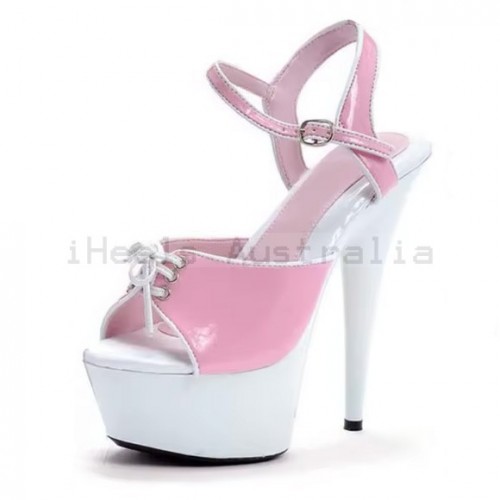 DELIGHT Pink/White Lace Up 6 Inch Stripper Sandals