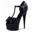 DELIGHT Sexy Black T Bar Peep Toe with Bow Platform High Heels