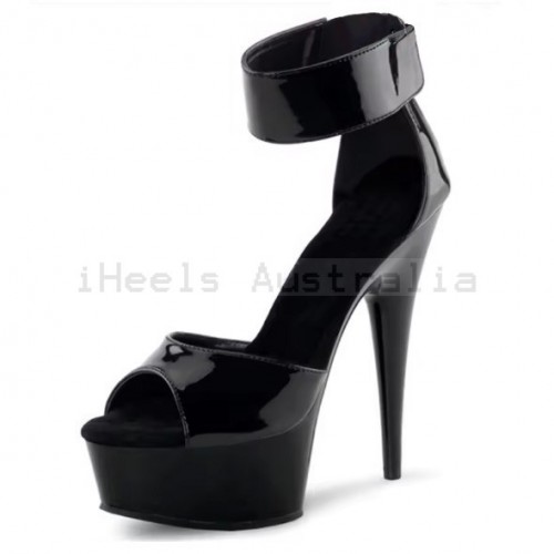 DELIGHT Sexy Black Ankle Strap High Heel Sandals