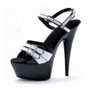 DELIGHT Sexy Buckles Black/White High Heel Sandals