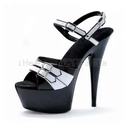 DELIGHT Sexy Buckles Black/White High Heel Sandals