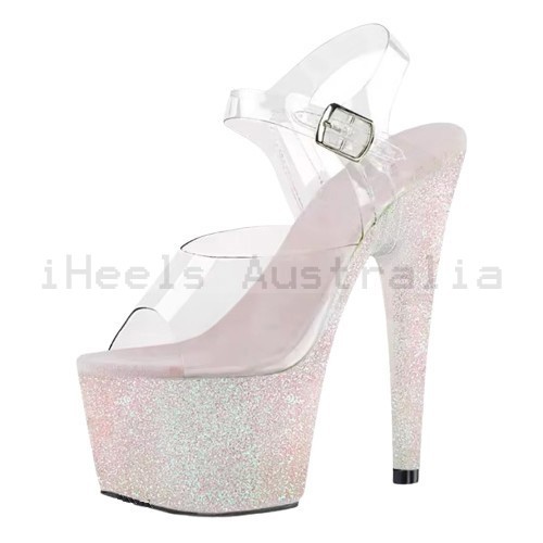 ADORE Clear/Pink Glitter 7 Inch Stripper Heels