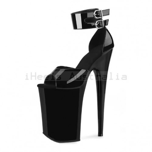 INFINITY Sexy Black Ultra High Heels with Ankle Strap