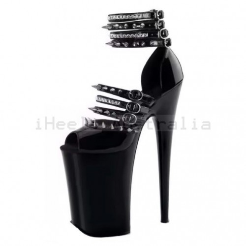 INFINITY Sexy Black Ultra High Heels with Spikes