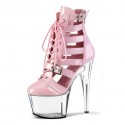 FLAMINGO Pink/Clear 7 Inch Heel Gladiator Ankle Boots