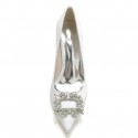 BELLA Ivory Wedding Shoes Block Heel with Crystal Buckle - front view