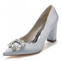 BELLA Sparkly Silver Shoes Block Heel for Wedding Guest