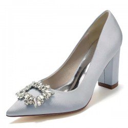 BELLA Sparkly Silver Wedding Shoes Block Heel for Guest