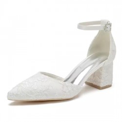 BELLA Ivory Lace Closed Toe Wedding Block Heels