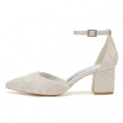 BELLA Champagne Lace Closed Toe Block Heel Wedding Shoes