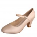 ELLEN Nude Satin Mary Janes Wedding Shoes Block Heel