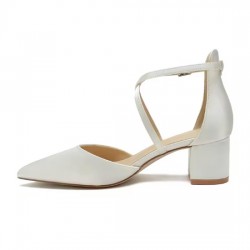 BELLA Ivory 2 Inch Block Heel Wedding Shoes Close Toe