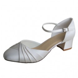 ELLEN Pleated Ivory Low Block Heel Wedding Shoes
