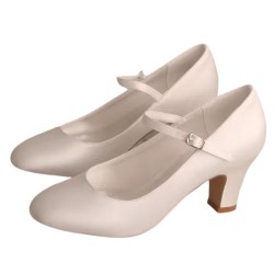 ELLEN White Satin Mary Jane Wedding Shoes Block Heel