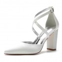 BELLA Ivory Block Heel Wedding Shoes Closed Toe