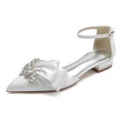 BELLINA White 1 Inch Heel Wedding Shoes with Asymmetric Bow