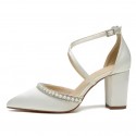 BELLA Ivory Pearl Wedding Shoes Block Heel side