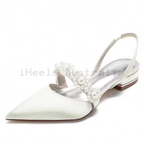 BELLA Ivory Pearl Slingback 1 Inch Heel Wedding Shoes