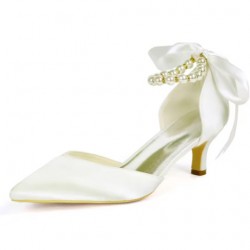 BELLA Ivory Closed Toe Low Heel Wedding Shoes with Pearl Ankle Strap