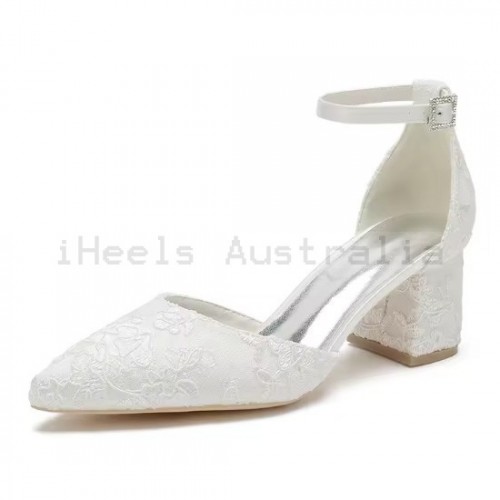 BELLA Ivory Lace 2 Inch Block Heels for Wedding
